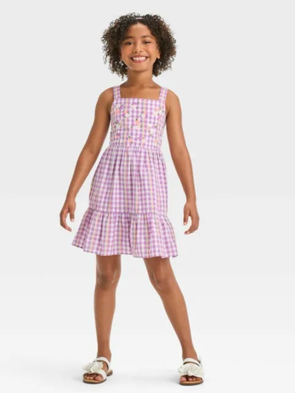 Cat & Jack Floral Gingham Dress Girls  L 10/12 NWT w/ Pockets
